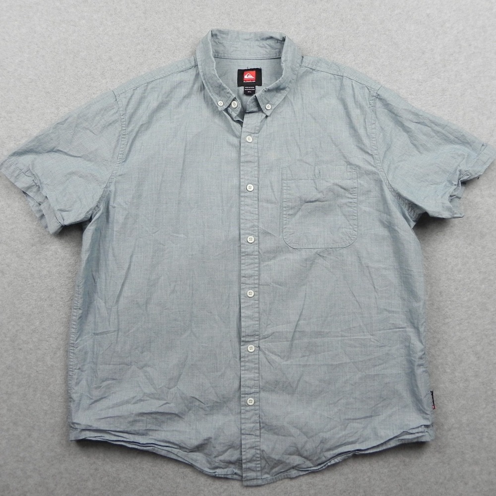 Quiksilver Shirt Mens XL Casual Cotton Pocket Button Up Blue Short Sleeve